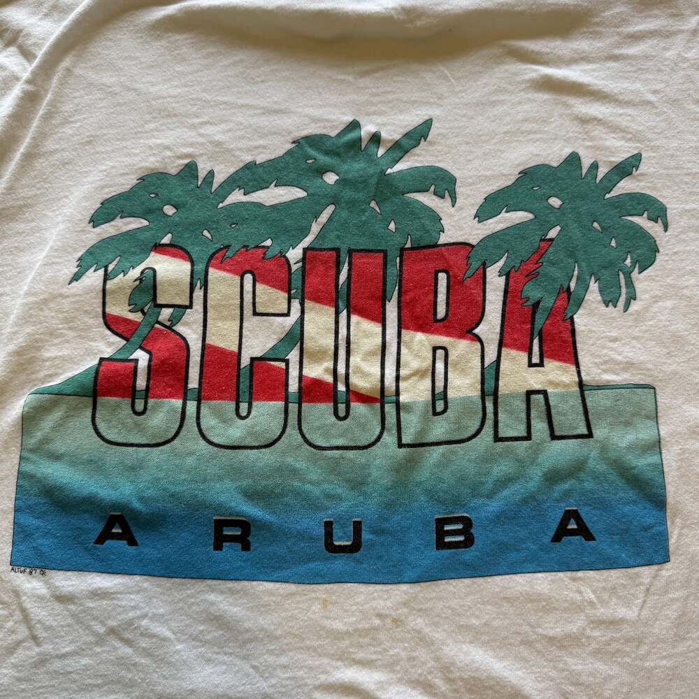 Vintage 1987 SCUBA Aruba T-Shirt White Single Stitch Palm Trees